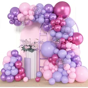 Amandir 153pcs Pink Purple Balloon Garland Arch Kit, Different Sizes 18 12 10 5 inch Pink Purple Red Latex Metallic Confetti Purple Balloons for Girl Women Birthday Bridal Baby Shower Party Decoration