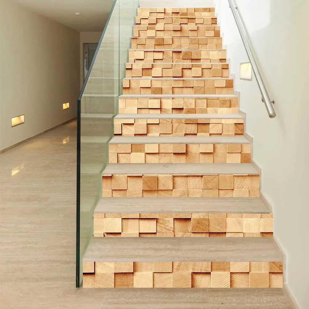 Wood Grain Pattern Stair Sticker, Waterproof Self-adhesive Stair Sticker, Removable Wall Sticker for Home Decor