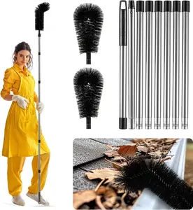 Extendable Gutter Cleaning Tool 10.5FT Telescopic Handle Rain Gutter Brush with 2 Angled Cleaning Heads Anti-slip-5351