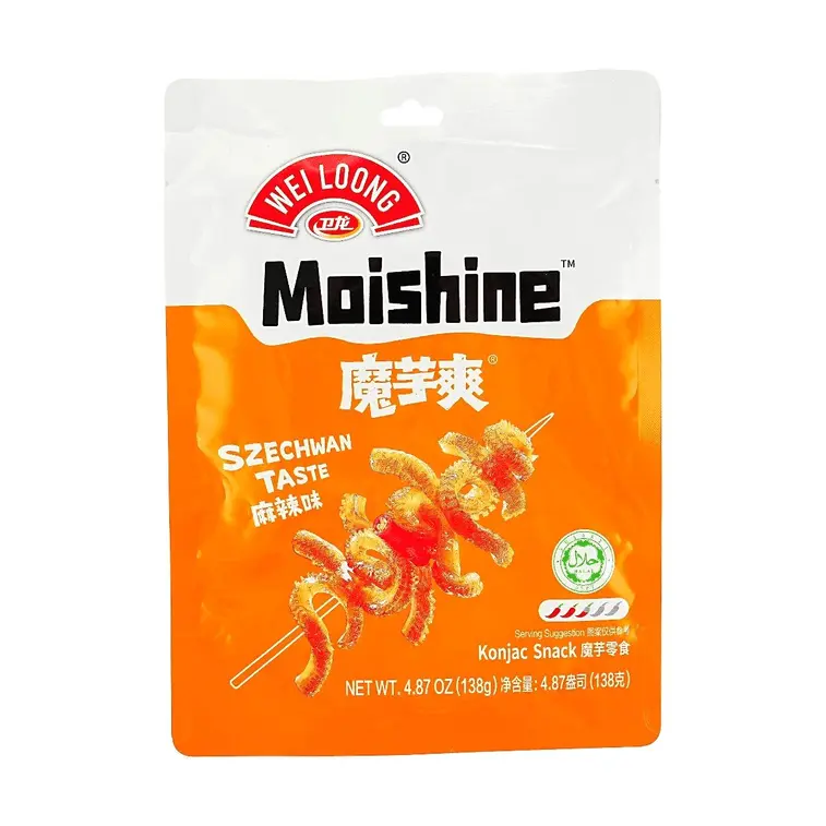 Wei Long Chewy Springy Konjac Snacks - Sichuan Spicy Numbing Heat Flavor, Low Calories, Springy Texture, Ideal for Sichuan Cuisine Fans - 138g