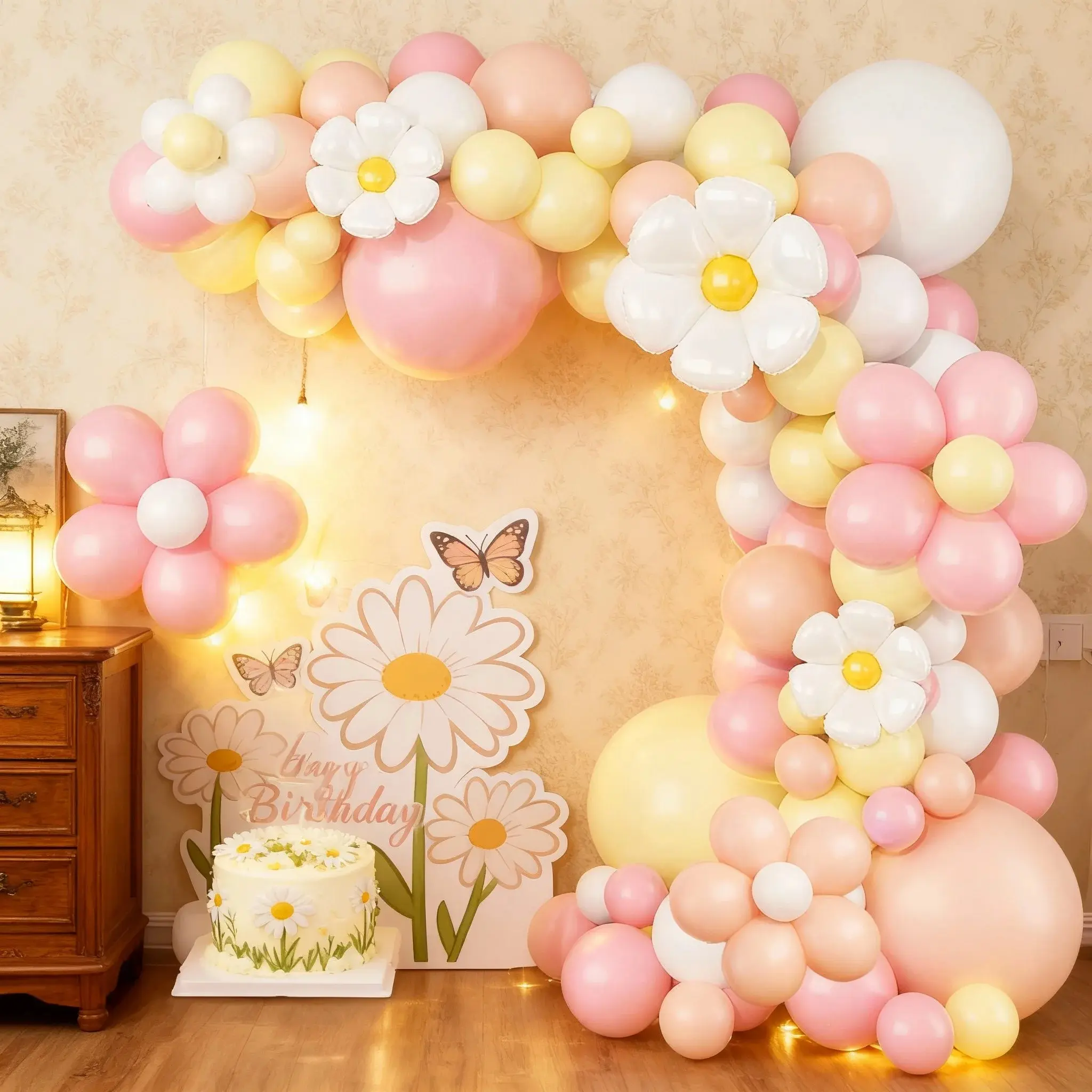 114 Piece Spring Daisy Balloon Arch Kit, Birthday Party Decoration Set, Flower Balloons, Baby Shower, Outdoor Wedding, Party Decor, Balloon Garland, Balloon Arch Backdrop, Balloon Party Supplies, Balloon Arches Decorations