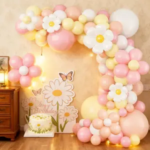 114 Piece Spring Daisy Balloon Arch Kit, Birthday Party Decoration Set, Flower Balloons, Baby Shower, Outdoor Wedding, Party Decor, Balloon Garland