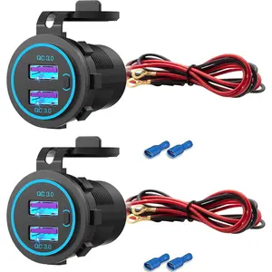 [2 Pack] 12v USB Outlet,Dual USB Quick Charger 3.0 Port Waterproof Power Outlet 12V Fast USB Charger Socket with Power Switch for Car Golf Cart Boat Marine Bus Truck RV Marine Motorcycle