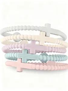 5Pcs Cute Random Color Hand Strap Thin Cross Silicone Bracelet New Fashion Bracelets Accessories Gifts, Ins Style Design, Suitable For Daily Wear, Gift For Friends, Family, Couples, Birthday And Holiday