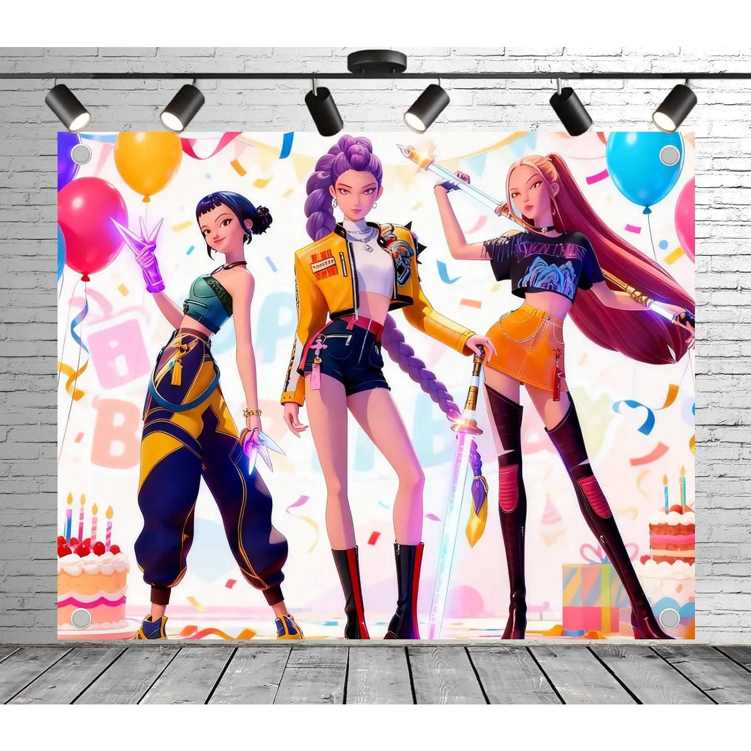 Demon Movie Happy Birthday Backdrop Korean Idol Theme Style Banner for Kids Cosplay Party Photoshoot Background Anime Fans Home Decor Studio Props Decoration Lightweight Vibrant Colors
