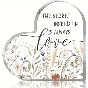 Kitchen Decor for Counter - Kitchen Sign - The Secret Ingredient is Always Love Kitchen Quote Sign -Warm Home Kitchen Desk Shelf Decor 4 x 4 inch