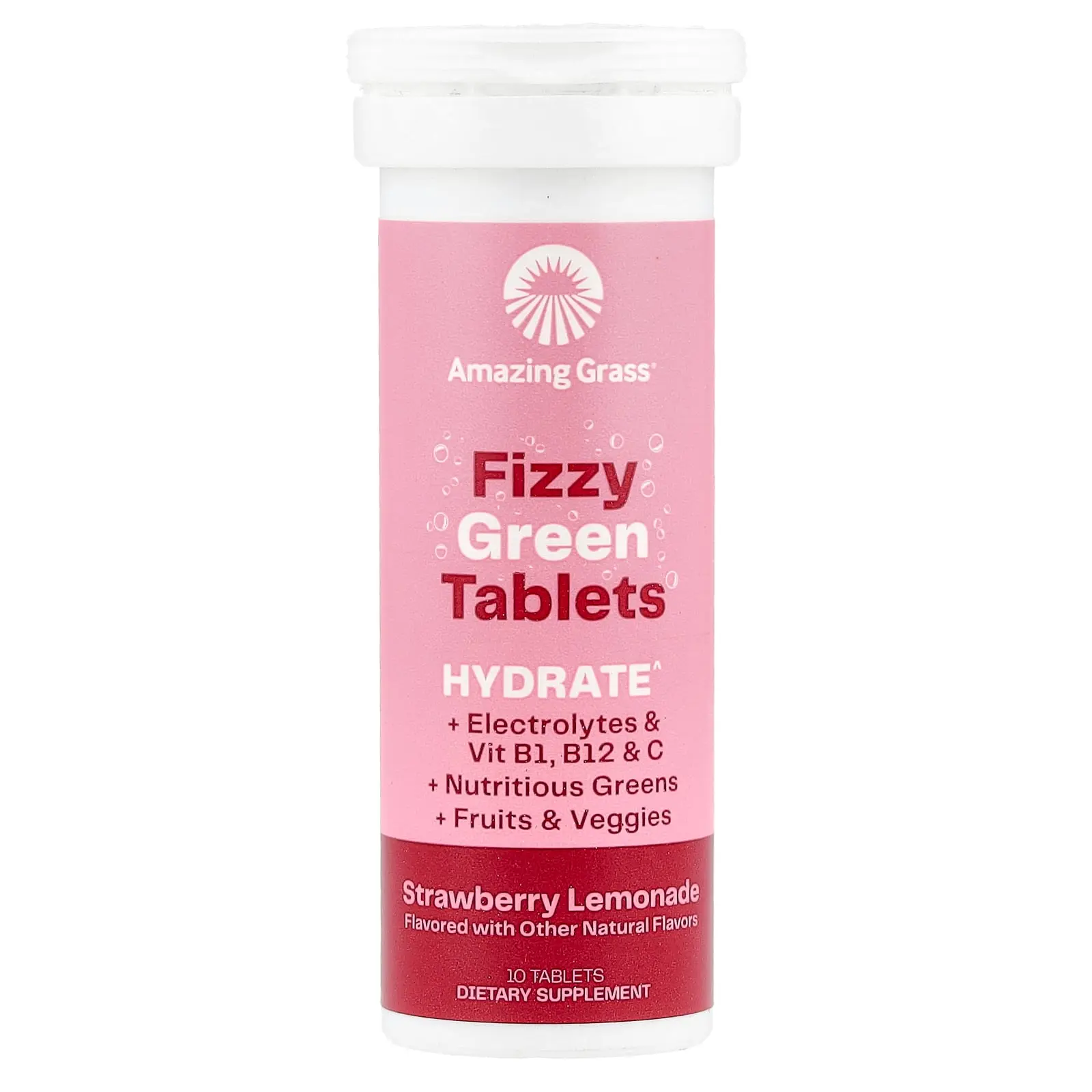 Amazing Grass Fizzy Green Tablets, Hydrate, Strawberry Lemonade, 10 Tablets