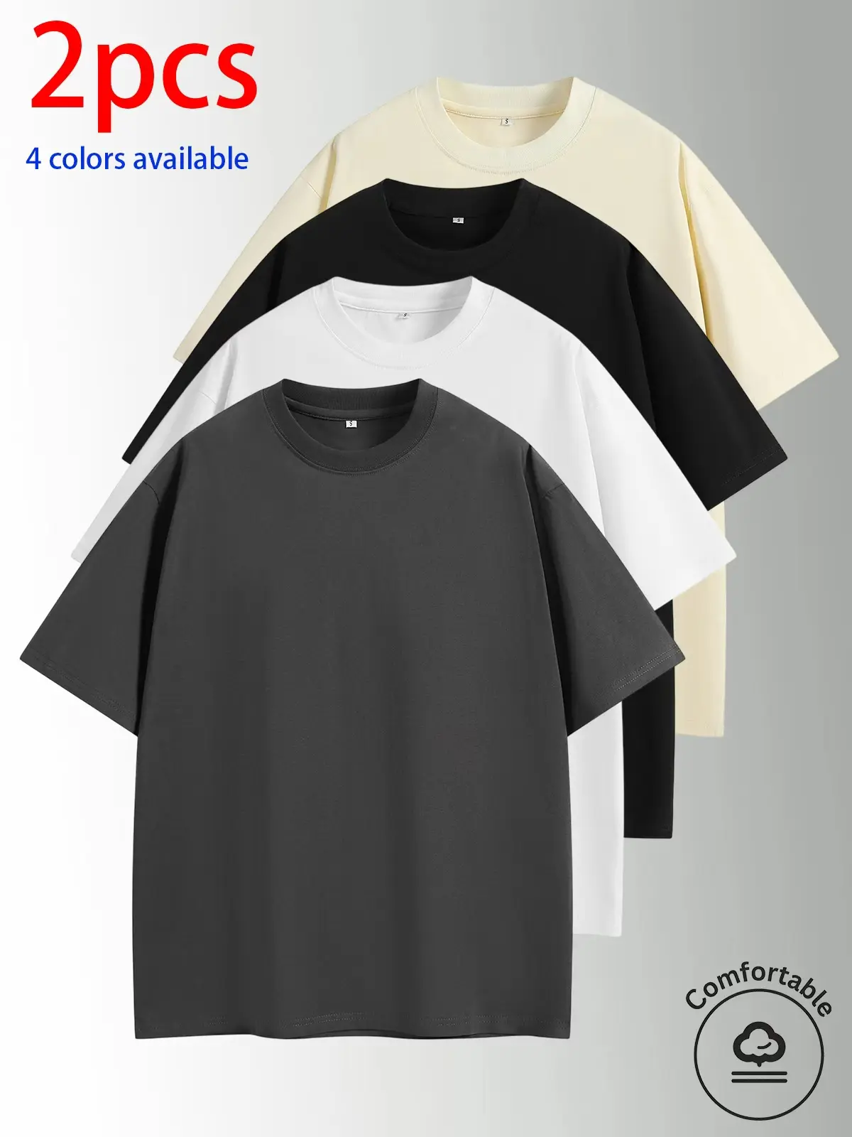 2-pack: men’s pure cotton short-sleeve T-shirt and men’s heavyweight pure cotton T-shirt. Crew neck, loose fit—soft, skin-friendly, comfortable, and breathable so it doesn’t trap sweat. Solid color, simple and versatile; a go-to piece for everyday casual