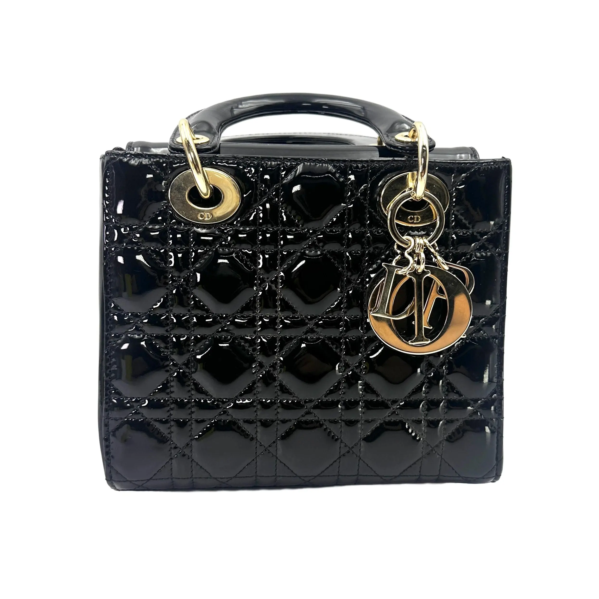 Pre-owned Dior Patent Shoulder Bags Lady Black Cannage Handle Bag DR920