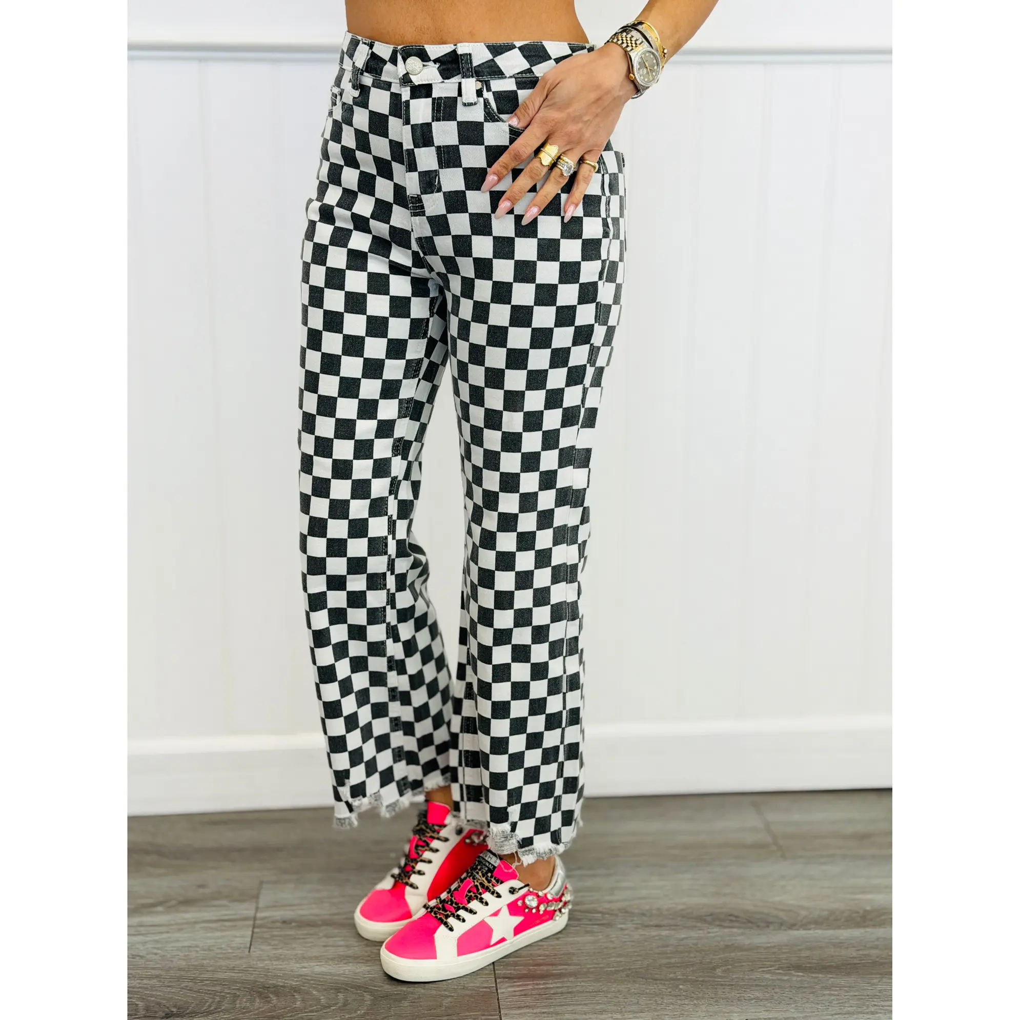 Victory Lap Checkered Jeans (Reg. and Plus)