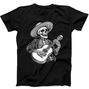 "Guitar Player Skull Sombrero" Funny Graphic Tee| Unisex Oversized Soft Cotton| Cinco de Mayo Vintage Rock