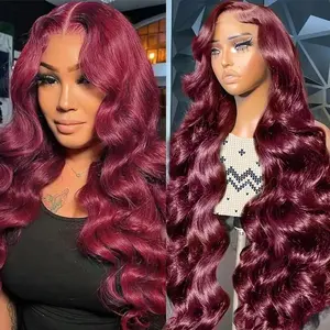 【New In】Burgundy Body Wave Lace Front Wig Human Hair Wigs 13x4 HD Transparent Lace Front Wigs Human Hair With Baby Hair Straight Human Hair Lace Frontal Wig 13 by 4 Lace Wig For Black Women  22inch-30inch