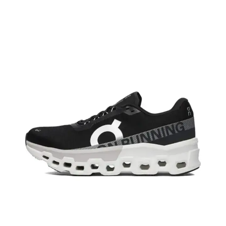 Black Knit Upper Road Running Shoes, Thick Cloud Cushion Non Slip Trainers