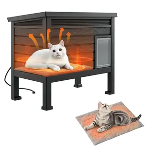 Outdoor Cat House Weatherproof, Heated Cat House for Outside with Raised Floor, Insulated Feral Cat Shelter with Heating Pad, Cat Houses for Outdoor Cats for Winter, Escape Door