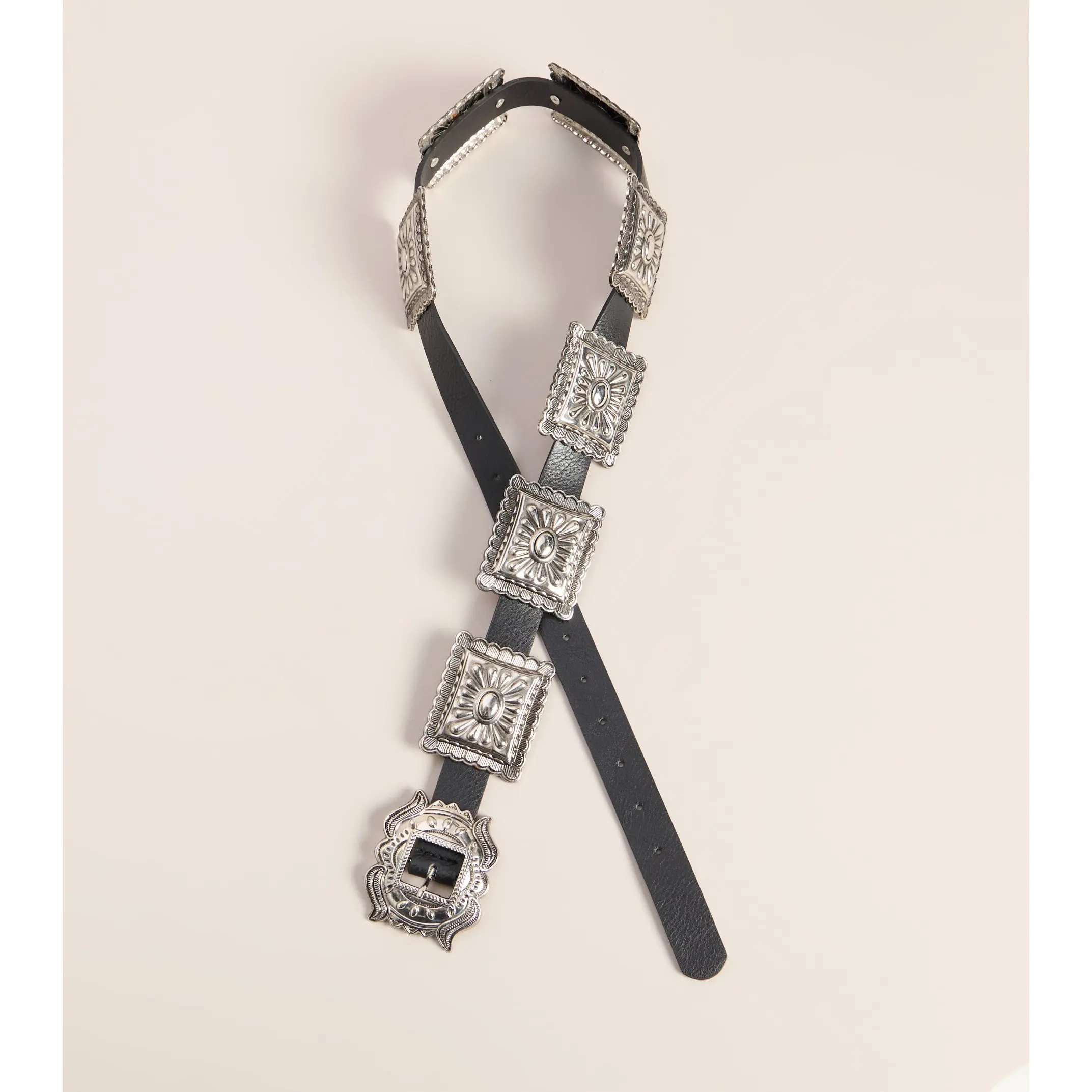 Etched In Style Faux Leather Concho Belt