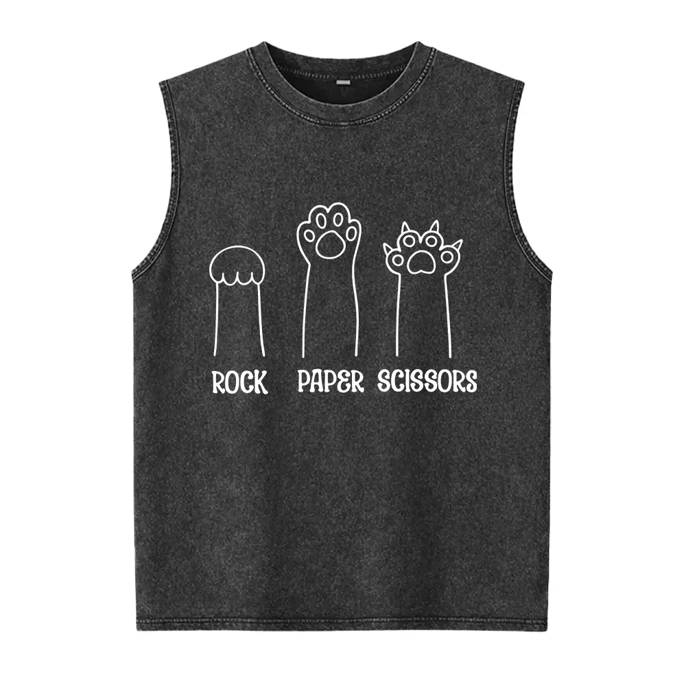 Funny Cat Paw Washed Vest: Rock Paper Scissors Unisex Tee