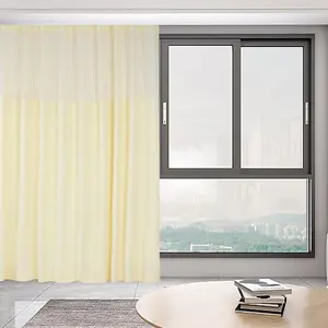 Room Divider Curtain 9 ft Wide x 8 ft Tall Partition Cubicle Curtain, Hospital Curtains Flame Retardant Medical Curtains with Mesh Top & 18 Hooks, Privacy Curtains for Room Divider, Beige