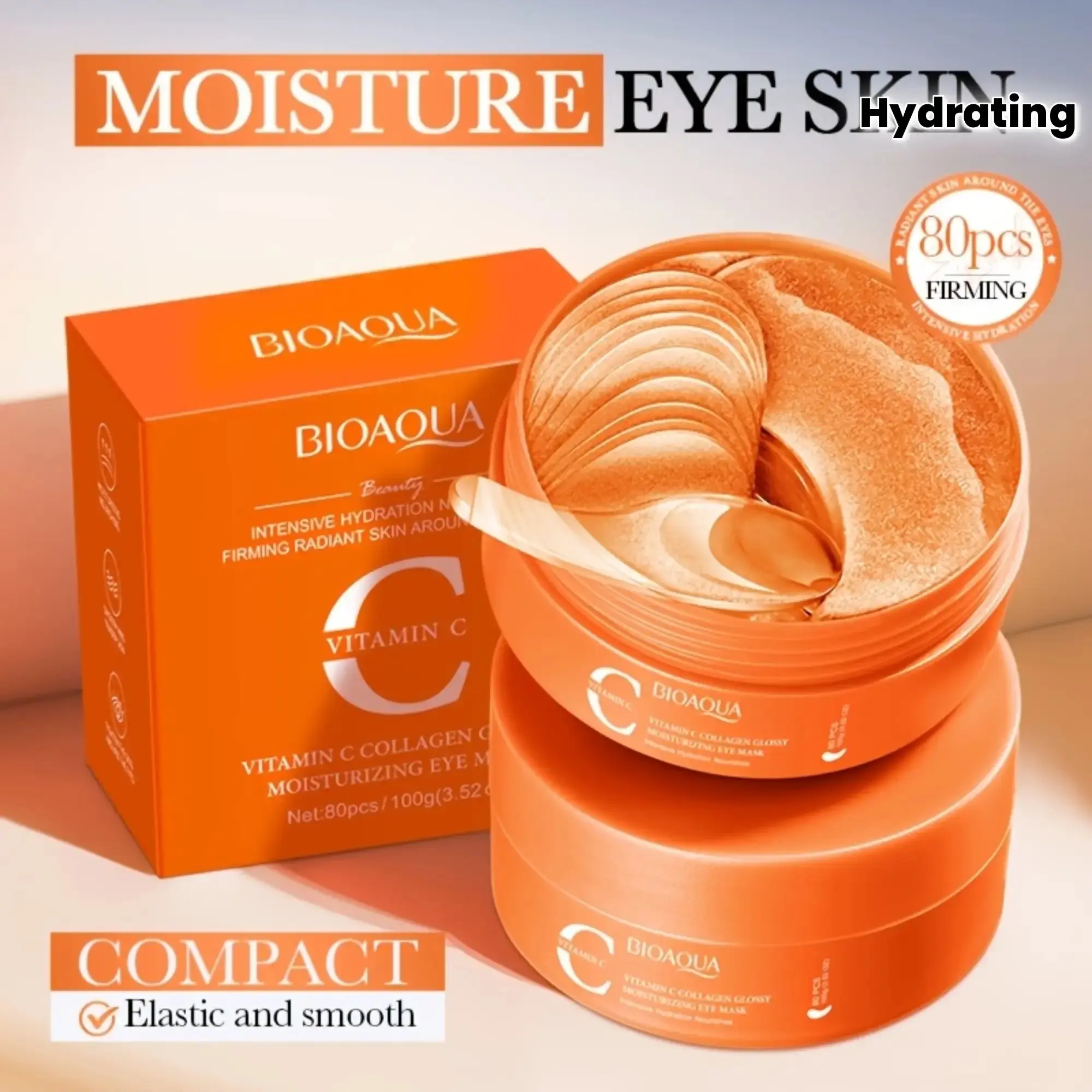 80 Pieces Vitamin C Moisture Eye Mask, Firming Hydrating Eye Patch, Hydrating Eye Care, Reduces Fine Lines Under Eyes, Perfect for Night Parties