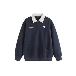 Men’s Heavyweight Polo-Collar Sweater, Fashionable, New, Letter Embroidery, Contrasting Colors, Collegiate Casual Style, Long Sleeve