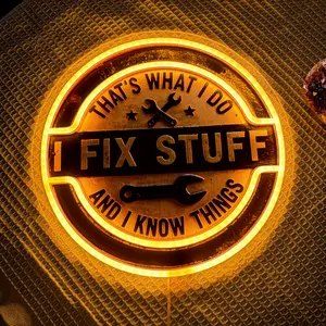 I Fix Stuff Neon Sign LED Wall Art for Workshop, USB Powered Neon Light for Garage,Tool Shed, Man Cave, Mechanic Shop, Repair Station - Gift for Dad, Husband, Friend.
