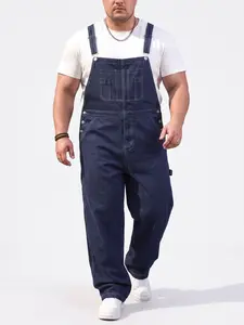 Big & Tall Men's Denim Bib Overalls Loose Fit Multi Pocket Workwear Dark Wash Plus Size Casual Jean Overalls for Men