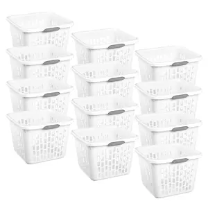 Sterilite Laundry Basket, 1.5 Bushel Plastic Hamper with Handles, White, 12 Pack