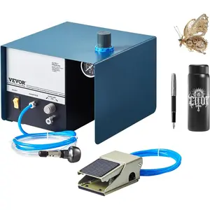 TikTokShopBlackFridayVEVOR 2800 RPM, 60W Single Head Pneumatic Hand Machine, DIY Impact Foot Pedal 0-60 PSI Adjustable, Micro Engraver for Jewelry and Metal Crafting, Blue