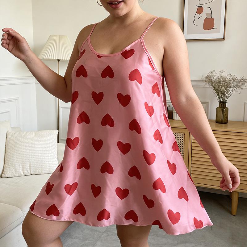 3PCS Heart Print Pajama Set Heart Print Indoor Wear for Women-Comfortable&Stylish Nightgowns in Black,Plus Size  Cream, and Pink loungewear housemaid pajamas Cherry Heart Print Pajama Set Women's Heart Printed Pajama Dresses Nightwear Womenswear Homewear