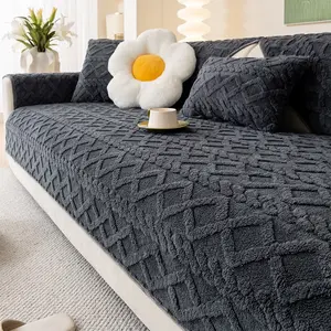 1pc Classic Jacquard Plush Sofa Cover, Pet-Friendly Non-Slip Sofa Throw, Soft Breathable Sofa Cover, Suitable for Bedroom, Office and Living Room