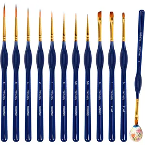 Miniature Paint Brushes Set 12pcs, Paint Brushes for Acrylic Painting, Art Supplies for Oil, Watercolor Detailing Models Rock Body Face Nail Drawing Artist Gifts, Triangular Handles Blue