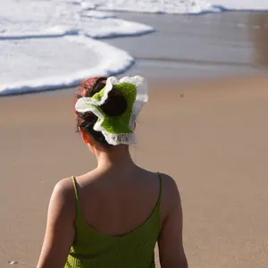 Handmade Square Silk Mohair Scrunchie – Scarf-Style Crochet Hair Tie for Picnic Days & Everyday Wear