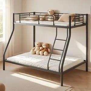 bunk Twin-Over-Full with Bunk Beds Twin Over Full Size,Heavy Duty Bunk Beds Ladder & Guardrails,Metal Bunk Bed Frame for Dorm Bedroom Guest Room, No Box Spring Needed,Easy Assembly kid adult child guardrail full-length