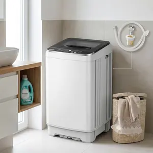Full-Automatic Portable Washing Machine, 17.6Lbs Capacity, 10 Wash Programs, 8 Water Levels, LED Display, Top Load Compact Washer with Drain Pump – Ideal for Apartments, Dorms, RVs Washingmachine washer and dryer set portable washing machine