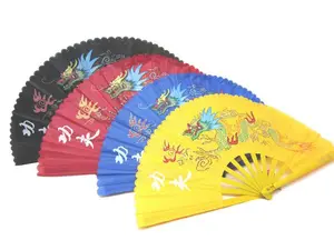 Colorful Dragon KungFu Fabric Clack Fan - 13 in Plastic Frame