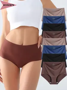 Women's Seamless High-Waisted Underwear Set, Comfortable Breathable Panties, Fitted Versatile, All Seasons Casual Wear, XS-Xxl