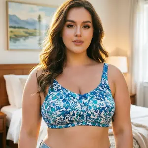 Plus Size Wireless Unlined Bra - Silky Satin Full Coverage Bralette with Elegant Print