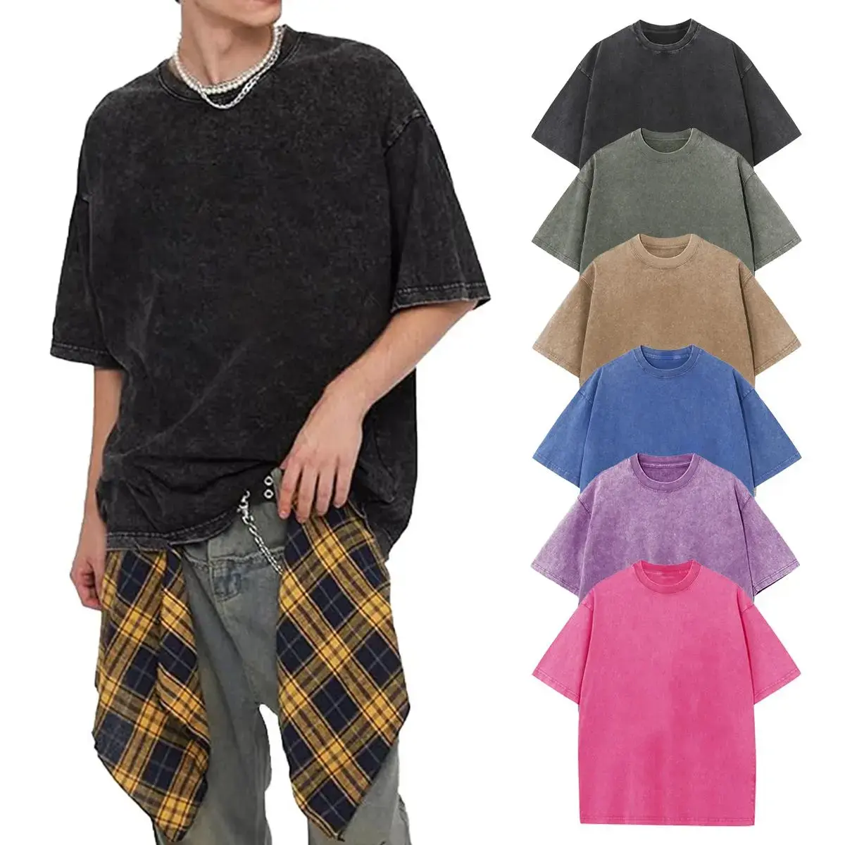 Men's Vintage Cut Cotton Short Sleeve T-Shirt - Round Neck, Oversize Fit, Unisex Solid Plain Streetwear Pullover, Soft Stylish Foldable Basic Top for Casual, Gym Wear, Year-Round Wear, 2XL