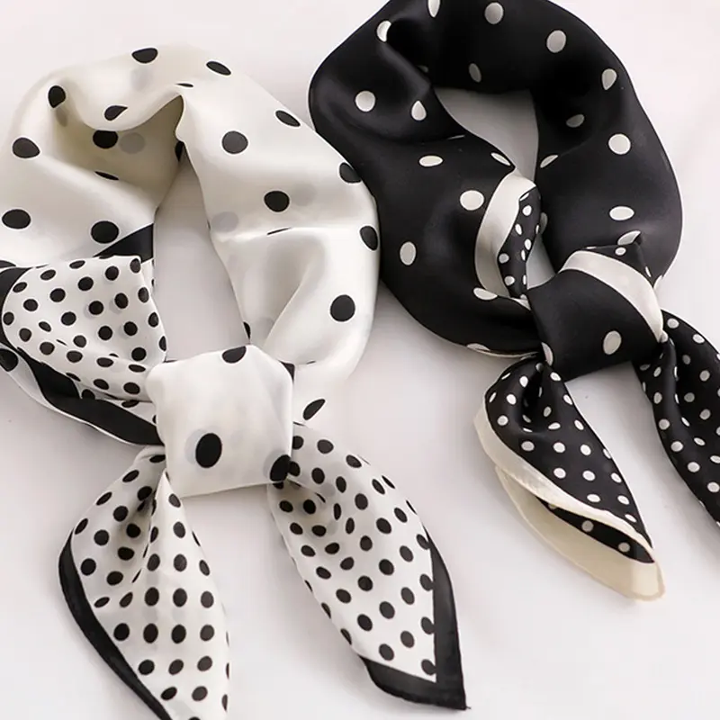 Elegant Polka Dot Scarf for Women, Fashionable Silk-Like Neck Warmer, Versatile Travel Accessory, Stylish Decoration for Dates, Square Scarf