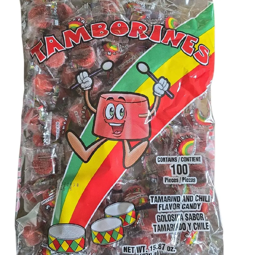 Tamborines tamarind or Blueberry and chili flavor candy net wt 15.87-oz 100 ct bag Mexican candy