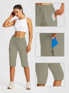 Women's Hiking Work Pants Quick-Dry Outdoor Camping Seven-Quarter Waterproof with Zipper Pockets, Versatile & Durable Design