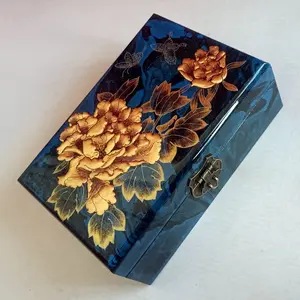 Eata Gift Inc. Handmade Wooden Lacquer Jewelry Box | Gold Leaf Floating Lacquer & Color Painting | Wedding Gift Keepsake | One-of-a-Kind Collectible