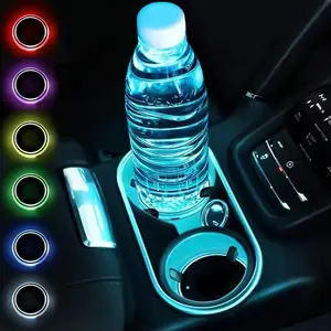 7 Colors Car Coasters Cup Holder LED Light Mats Bottle Light Sensor Atmosphere Interior Accessories Universal Waterproof Coasters