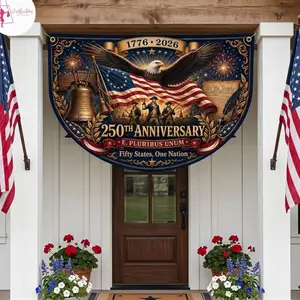 USA 250th Anniversary Semi Circular Flag, Eagle Liberty Bell We The People 1776-2026 Patriotic Bunting, 4th of July Decor