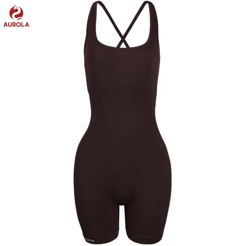 AUROLA Strapy Romper for Women Workout Yoga Gym Seamless One Piece Jumpsuit Tummy Control Padded Sports One Piece Bodysuits