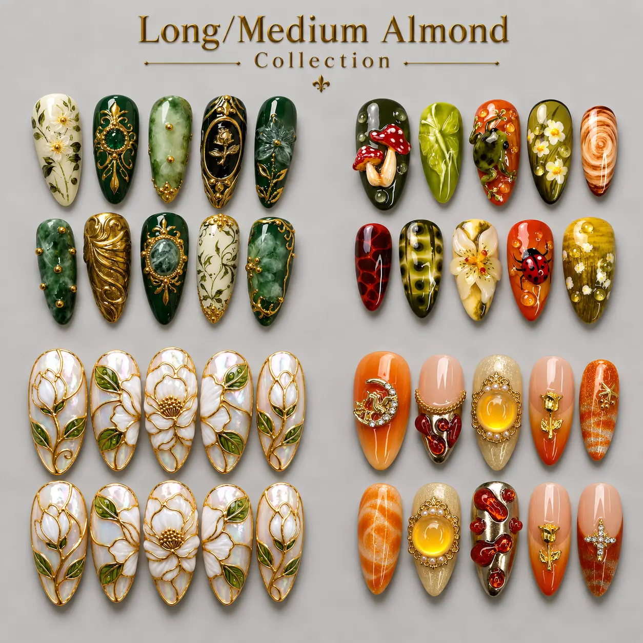 NAILCOUTURE Press-On Nails | Almond | Handmade Artisan Craftsmanship | Premium Acrylic Gel System | Reusable 3D Nail Art | Salon-Quality | Long-Lasting | Glossy Finish | Wearable Luxury Statement Collection
