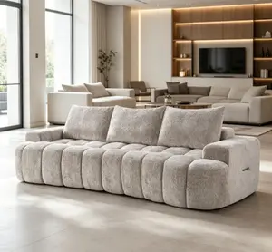 100" Extra Large Curved Front 3-Seat Compressed Sectional Sofa - Cloud-Like Boucle Couch, High Resilience Foam, Easy-to-Move Modern Indoor Living Room Furniture with Ship-Friendly Design