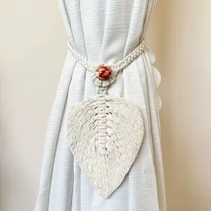 Bohemian Leaf Curtain Tiebacks Set of 2, Handmade Adjustable Design for Window Decor, Bedroom Office Balcony Living Room Decoration