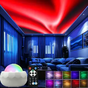 7 Color Remote Control 360° Auto Rotating Ambient Light White Aurora Black Water Wave Projector Light USB Powered Bedroom Party Decor Night Light Led Atmosphere Lamp
