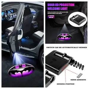 2PCS Batman Series Purple & Black Logo Car Door Projector Lights, All-in-One Welcome Ambient Light, No-Drill Stick-On Easy Install, Universal Fit for Most Vehicles, Car Styling Decoration Upgrade