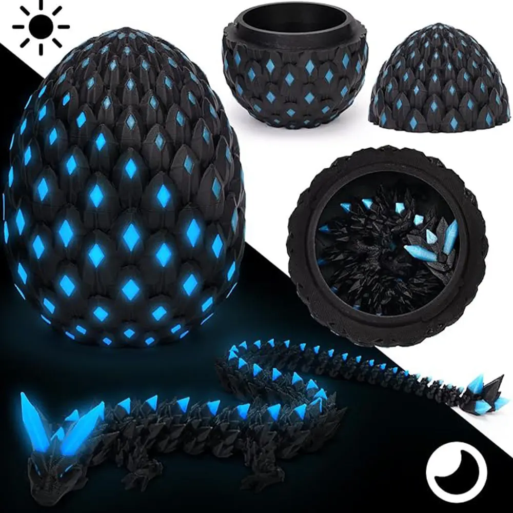 3D Printed Plastic Crystal Gemstone Dragon Egg Figurine - Luminous Decorative Figurine Collectibles with Glow Effect for Home Decor, Bag Pack Accent, Decorative Figurines, Dragon Motif